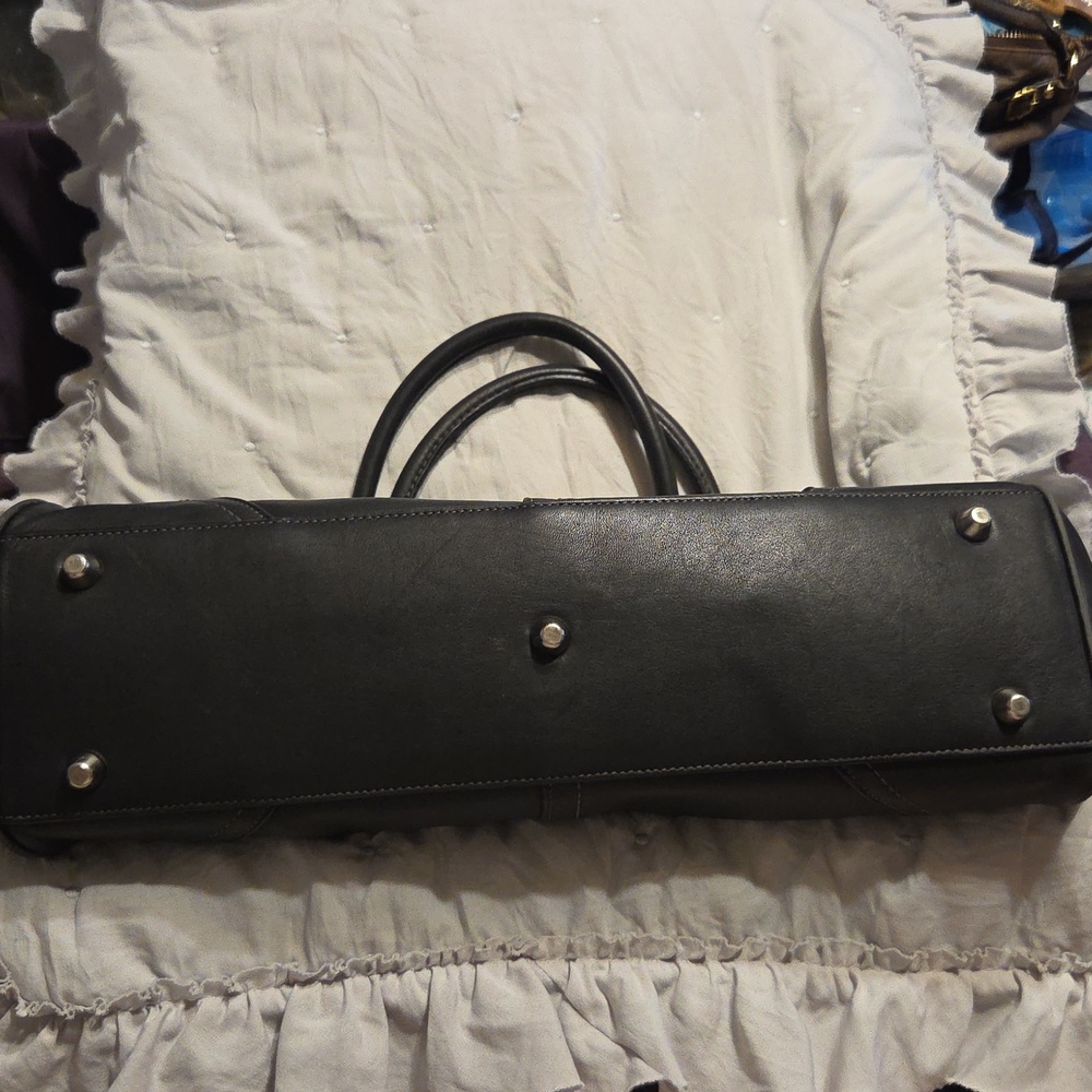 Coach Black Leather Hampton Handbag with Silver Accents - Picture 8 of 16